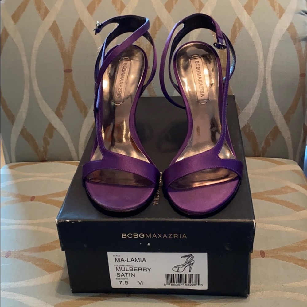 BCBGMaxazria Ma-Lamia Mulberry Satin Heels size7.5